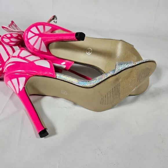 JOJO Cat Pink White Iridescent Sil Heels Women's Size 39 or 8.5 Prom Formal - Picture 7 of 10